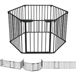 Захист для каміну Vounot - сітка металева, 5 елементів, з дверцятами, чорна 300x75 см (375 см у складеному стані)