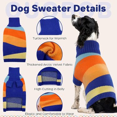 Вовняний пуловер для собак великих порід, теплий ролkragen, блакитний, XXXXL