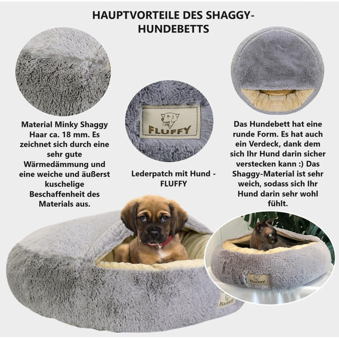 Кругле ліжко для собак та котів Donut Ø 60 см з дахом, плюшеве, з штучного хутра, для маленьких та середніх собак