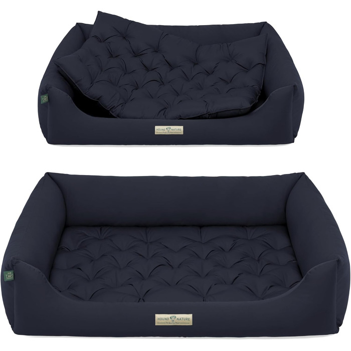 Ортопедичне ліжко для собак HOUND & NATURE Zermatt, корзина для собак середніх розмірів з високим бортиком, м'яке собаче ліжко з подушкою (M - 95x70 см, XL - 115x85 см), темно-синій