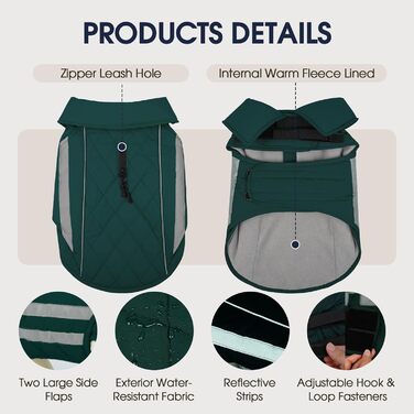 Зимовий теплий куртка для собак Pitbull, водонепроникний, вітронепроникний, світловідбиваючий, регульований, з флісовою підкладкою, для активного відпочинку, колір зелений, розмір XL