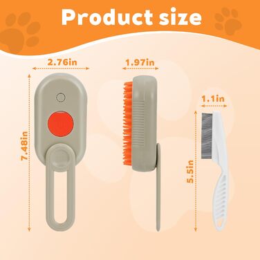 Парова щітка для котів 2025 - 4-в-1, для масажу та видалення шерсті, підходить для котів, собак, кроликів та інших тварин (Хакі + Білий) - 2 шт.