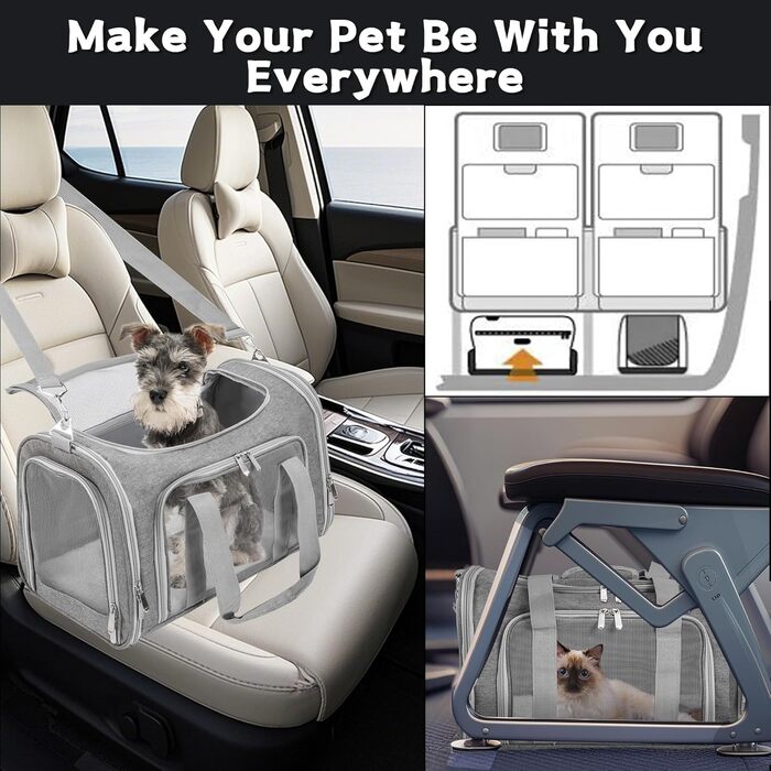 Транспортна сумка для котів/собак/домашніх тварин, складна, сірого кольору, для великих котів/маленьких собак, з плечовим ременем та знімною підстилкою, сітка, до 7,3 кг, розмір M (43x28x28 см)