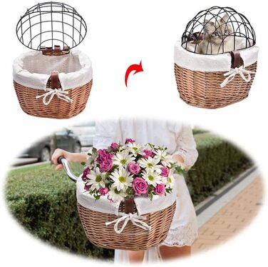 Кошик для тварин на велосипед, плетіння з лози, для собак та котів, передній кошик для тварин з сітчастою кришкою, швидкоз'ємний, чорний