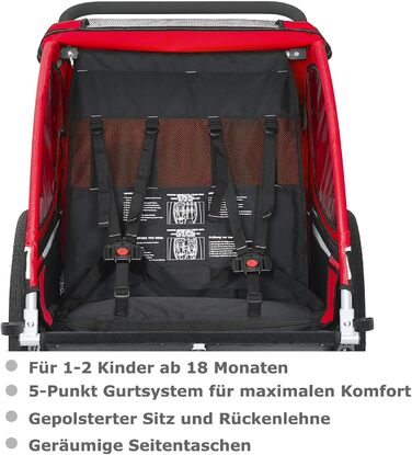 Дитячий причіп Tiggo VS 2-в-1: причіп для велосипеда та коляска-візок, червоний