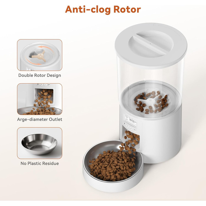 Автомат годівлі для котів 4.2L з програмуванням, з нержавіючою чашею, 6 прийомів їжі на день