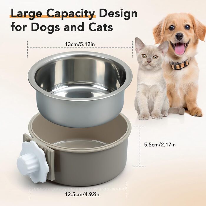 Набір мисок для води та корму для собак Joyoldelf 2-в-1, 13 см, 600 мл, підвісні, з нержавіючої сталі та пластику, для собак, котів та інших дрібних тварин