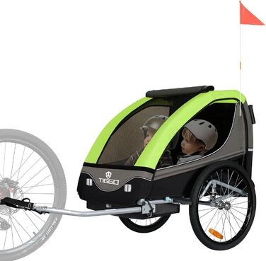 Дитячий причіп Tiggo S2 2-в-1 з підвіскою та поворотним з'єднанням 360° (зелений)