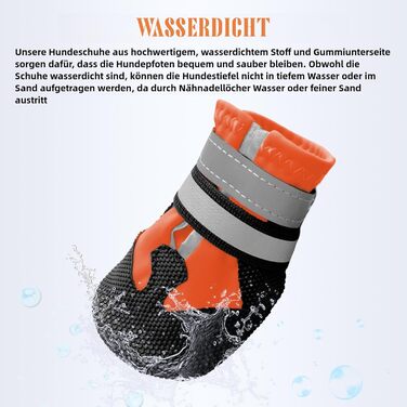 Водонепроникні чоботи для собак, 4 шт. Антиковзкі собачі чоботи з неслизькою підошвою та світловідбиваючим кріпленням, для маленьких, середніх та великих собак (S, помаранчевий)