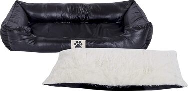Крісло-ліжко для собак CLAMARO 'DeluxePet' чорного кольору 120x80 см з штучної шкіри, 2в1 з поворотним подушками, для великих собак, з боковинами з м'якою оббивкою, антиковзаюча підкладка, розмір Large