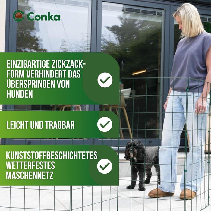 Захисний загін для собак Conka Pets – сітчастий дріт, 1 м заввишки, надійний, для середніх та великих собак. Легкий, складаний, мобільний – закриває проміжки до 1,5 м