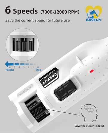 Електричний точило для кігтів собак та котів Casfuy з 6 режимами та LED-підсвіткою (45 dB)