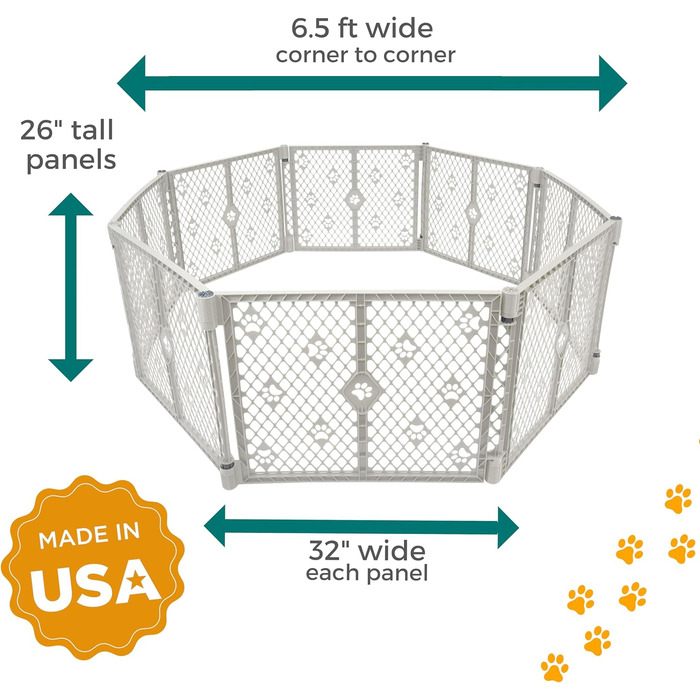 Вольєр для собак MYPET з 8 панелей, сірий, довговічний та стійкий до УФ-випромінювання, портативний, регульований, зручний для тварин, дизайн з відбитком лапки