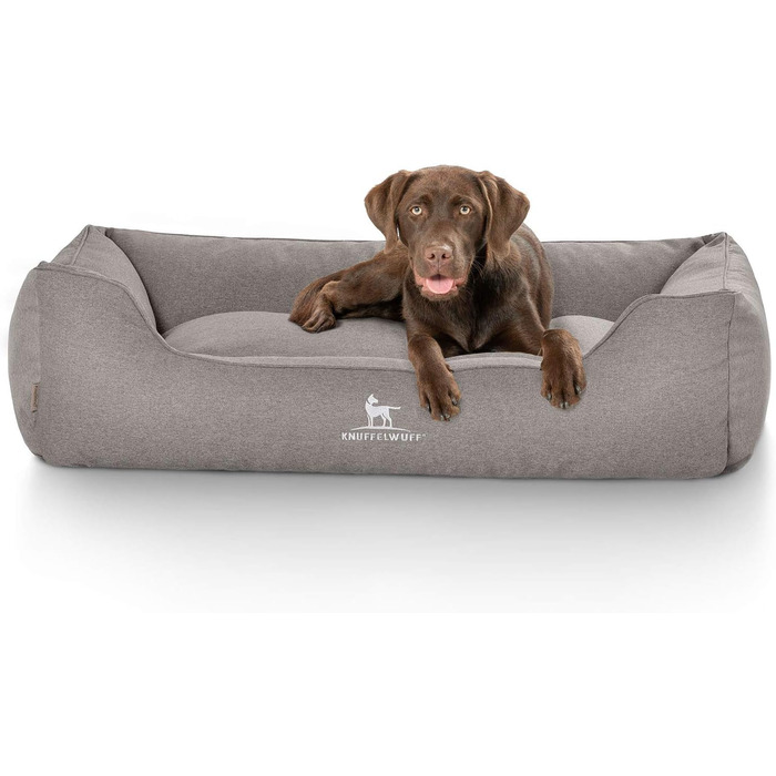 Крісло-ліжко для собак Crispino з велюру, ручної роботи, сірого кольору, розмір M-L, 85 x 63 см. Знімний чохол, легко миється. Підходить для великих, середніх та малих собак.