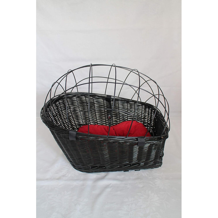 Кошик для велосипеда для перевезення багажу з ротангу з металевою сіткою та подушкою, чорного кольору
