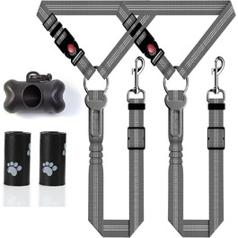 Нашийник для собак у багажник авто, 2 шт. - фіксація, безпека, комфорт під час подорожей, для всіх порід, з еластичною амортизацією та міцними карабінами (сірий)