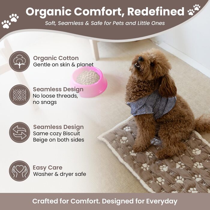 Килимок для собак та котів PetMat з органічної бавовни, 40,6 x 61 см, двосторонній, м'який, стильний, для лежанок, 16X24, Mokka-Baiser та Beige