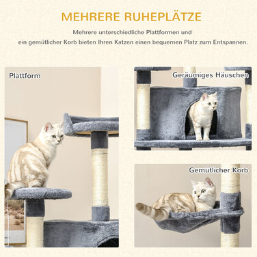 PawHut Cat Tree Велике 200 см XXL Котяче дерево з котячими печерами Гамаки для великих кішок у світло-сірому кольорі
