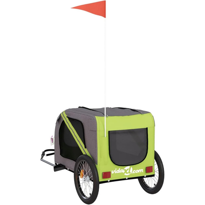 Велосипедний причіп для собак Зелений та Сірий, Oxford-Gewebe та Метал, Модель 93885