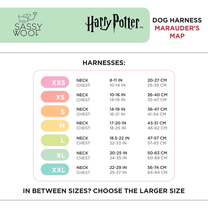 Регульована шлейка для собак Sassy Woof Harry Potter™ Marauder’s Map XL, дихаюча сітка, подвійний D-кільця, не тягне, для великих собак, офіційна