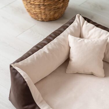 Ортопедичне ліжко для собак Eden, велике, середнє, маленьке - подушка для собак, килимок для собак з еко-шкіри + тканина Alcantara - зняття болю, стійке до зношування, міцне (L, коричнево-кремовий) L коричнево-кремовий