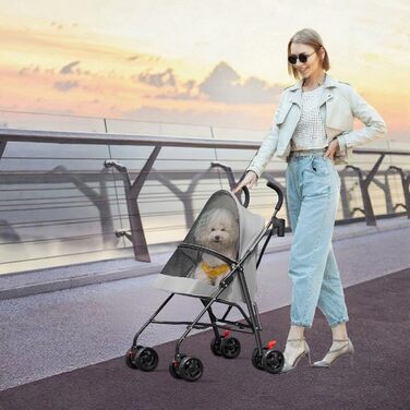 Візок для тварин Homewell: складний, з тримачем для напоїв та ременем безпеки (сірий), до 15 кг