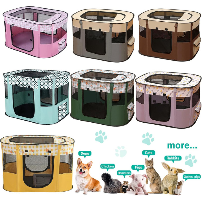 Розкладний вольєр для цуценят, переносний вольєр для тварин, вольєр для цуценят, вольєр для тварин в приміщенні, розкладний вольєр для кошенят, цуценят, кроликів, L (Сірий) (В клітинку, 110 * 85 * 58 см)