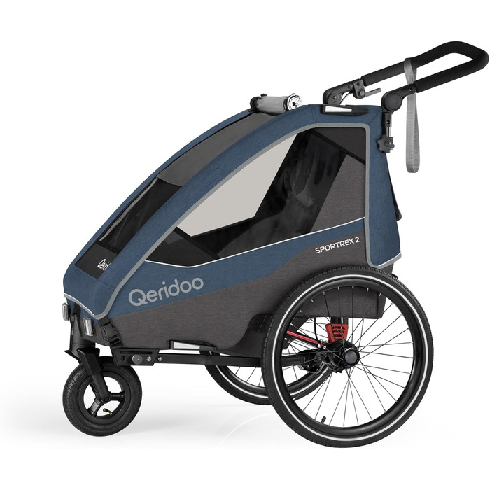 Qeridoo Sportrex 2 Limited Edition Jeans Blue: Дитячий велопричіп для 2 дітей, 360° обертове колесо, захист голови
