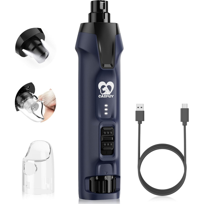 Електричний тример для собак Casfuy - 6 насадок, потужний, тихий, з LED-підсвіткою та збирачем пилу, 4.8V, для великих собак, блакитний