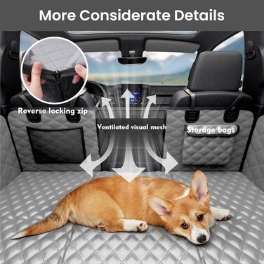 Плед для собак у машину Pecute з жорсткою основою, 133*62 см, сірий XL. Водонепроникний, антикігтунний, 3-в-1 (розширення сидіння, чохол, сітка). Підходить для великих SUV/LKW, до 150 кг.