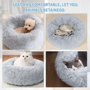 М'яке кругле ліжко для собак 60 см – зручне доріжне ліжко для котів та маленьких собак, миється, не ковзає, плюшеве ліжко для тварин, сірий (L 50 x B 50 x H 20 см, світло-сірий)