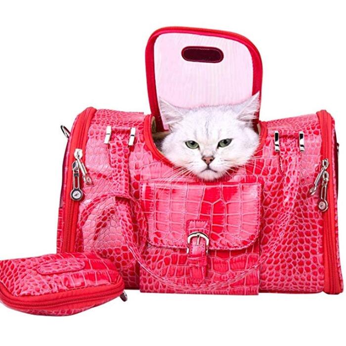 Переноска для собак та домашніх тварин PJDDP, сумка з PU-шкіри, для подорожей та прогулянок, червона