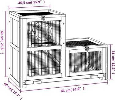 Клітка для хом'яків vidaXL 81x40x60 см, масивна деревина ялиці
