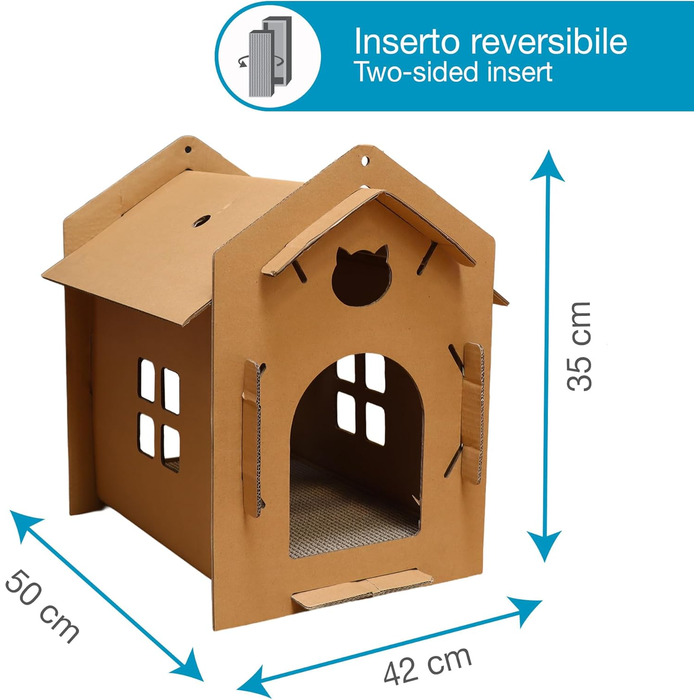 Котячий будиночок-дряпалка Croci з картону, 42x35x50 см, багатокольоровий