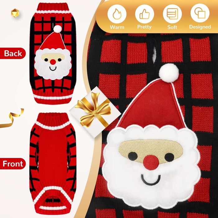 Теплий святковий пуловер для собак з отвором для повідка, класичний, в клітинку, для котів та собак, зимовий, теплий, в'язаний, бренд BAEJMJK