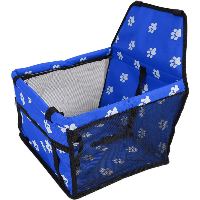 Переноска для тварин з принтом лап, складана переноска для собак з тканини, миється, з ременями безпеки та підставкою - Комфортна та безпечна для авто та подорожей (Сіра підставка з лапами, Сира підставка з лапами з відбитком лапи, Синя підставка з лапами