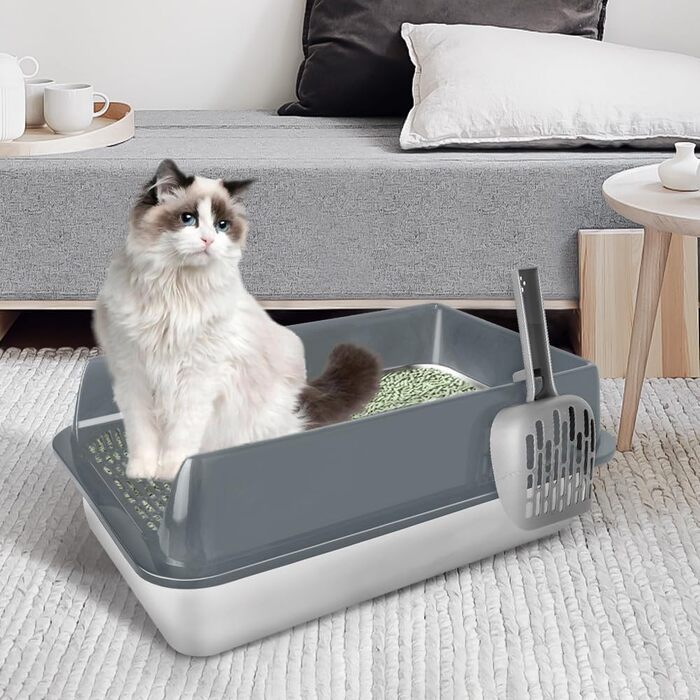Котлочистка з нержавіючої сталі Katzenklo Edelstahl XL, велика місткість, з високим бортиком, стійка до запахів, з лопаткою та антиковзною підкладкою (сірий, 50x35x24см, XL)