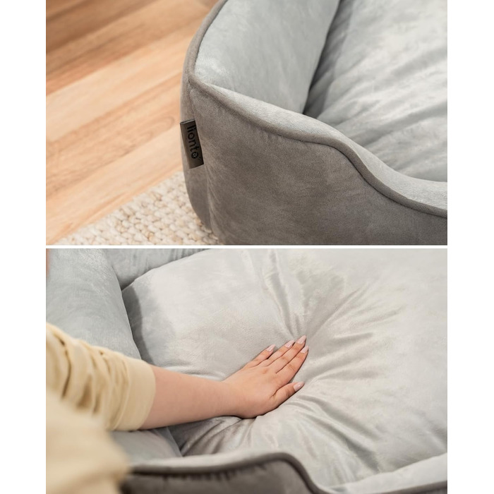 Ліжко для собак Lionto 2-в-1 з комфортним входом, м'яке домашнє ліжко для тварин, яке можна перевертати, для собак та котів, 110x80 см, подушка для собак з легкою у догляді оксамитовою обробкою (Д 80 x Ш 60 x В 26 см (з нанесенням імені), Темно-сірий/Світ