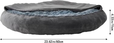 Кругла лежанка для собак та котів з капюшоном, розмір M, сіра, 60 x 60 x 19 см, м'яка, з антиковзною основою, самонагріваюча, для заспокоєння, миється