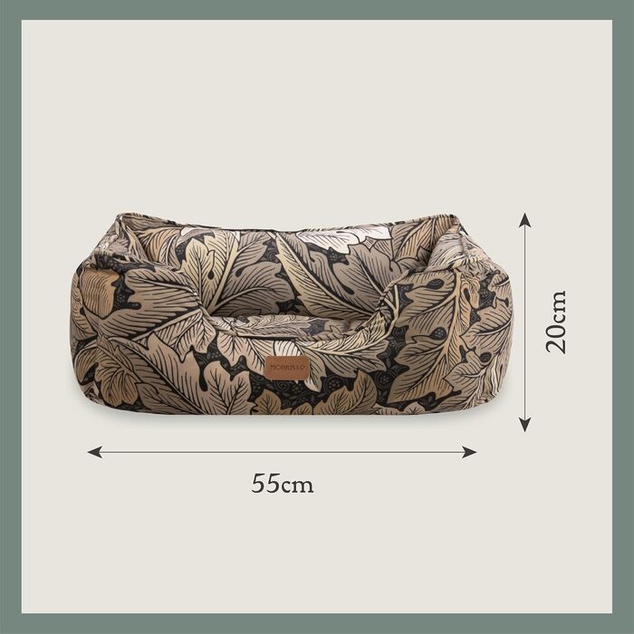 Лежак для собак Rosewood x Morris & Co Acanthus, малий, хакі, з м'якими бортами, нековзкий, праний, розкішний принт Вільяма Морріса