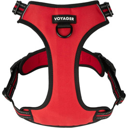 Регульована шлейка для собак Voyager Von Best Pet Supplies з 3M-рефлектором, подвійне кріплення, проти ривків, червона
