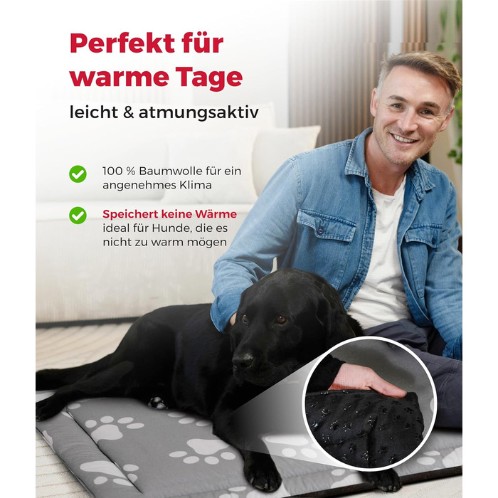 Літня собача ковдра HS-Hundebett® з бавовни з наповнювачем та антиковзким покриттям XS – М'яка собача ковдра для літа – Працює в пральній машині та довговічна – Легка літня ковдра для собак – Виготовлено в Німеччині (Лапа Антрацит, 95x135 см)
