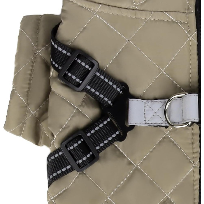 Теплий водонепроникний зимовий пуховик для собак Lalzoo LUVI 2-в-1 з інтегрованим нашийником – для маленьких та середніх собак, світлодіодна куртка, бежевий, розмір S