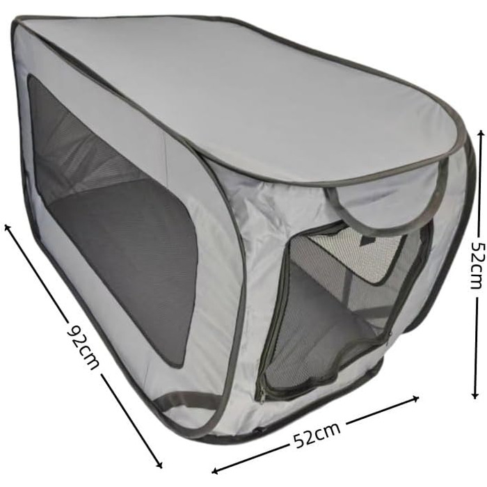 Складана переносна коробка для собак та котів 92x52x52 см з двома дверцятами, Pop-Up, для великих, середніх та маленьких собак, легка, зручна у зберіганні (зелена, сіра)