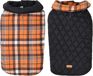 Зимова куртка для собак великих порід, водонепроникна, тепла, з оборотним візерунком, (L, Помаранчевий)