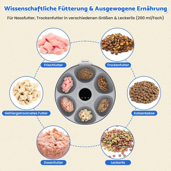 Автоматичний годівник для котів з вологим кормом, 6 прийомів, з таймером та WiFi, для сухого та вологого корму