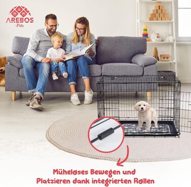 Клітка для собак Arebos 77,5 x 53 x 59 см | Автомобільна переноска для собак, складана | Клітка-переноска для собак, чорна | Для дому