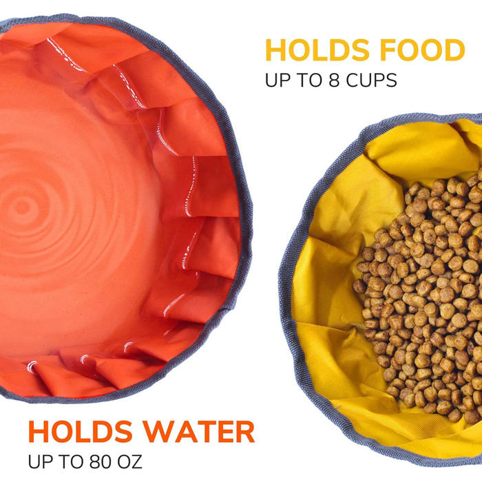 Набір мисок для собак LumoLeaf (2 шт.): 2L та 2.4L, портативні, складні, для подорожей, оранжевий + жовтий