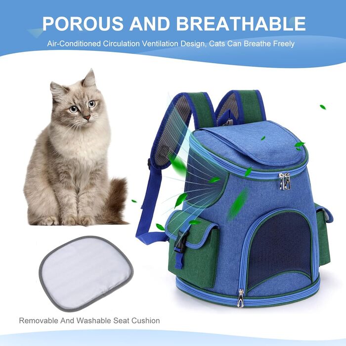 PETCUTE Рюкзак-переноска для собак і котів, дихаючий, знімний килимок, безпечна повідка, для подорожей, походів, кемпінгу, до 6 кг, блакитний + рожевий