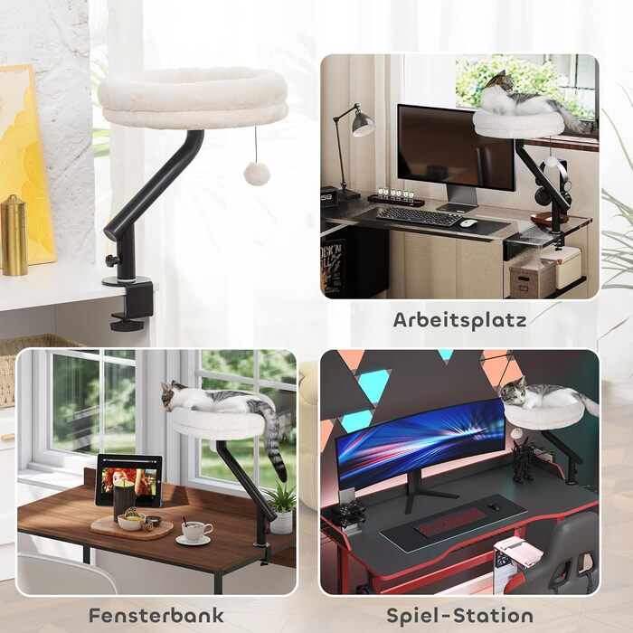 Ліжко-стіл для котів PawHut з обертанням на 360°, регульованою висотою, знімним та пральним покриттям, для котів до 6 кг, для дому та офісу, кремово-білий